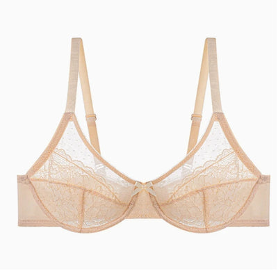 Lifting Lace Bras for Women Sheer Balconette Full Coverage Underwire Unlined Everyday Bras Lingerie