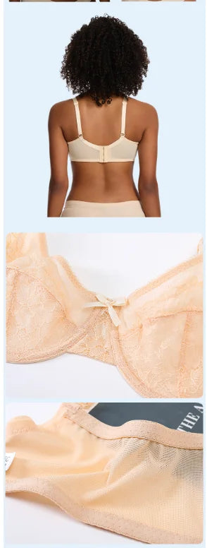 Lifting Lace Bras for Women Sheer Balconette Full Coverage Underwire Unlined Everyday Bras Lingerie