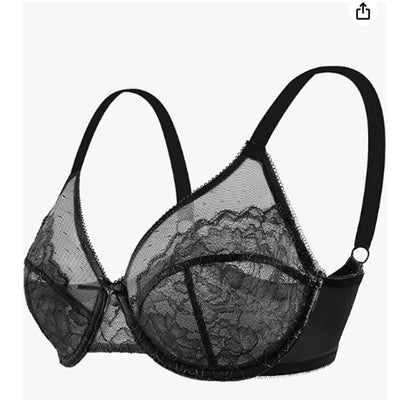 Lifting Lace Bras for Women Sheer Balconette Full Coverage Underwire Unlined Everyday Bras Lingerie
