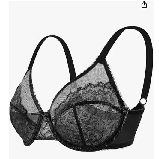 Lifting Lace Bras for Women Sheer Balconette Full Coverage Underwire Unlined Everyday Bras Lingerie
