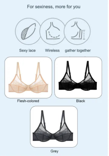 Lifting Lace Bras for Women Sheer Balconette Full Coverage Underwire Unlined Everyday Bras Lingerie