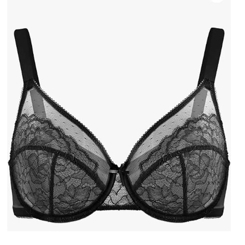 Lifting Lace Bras for Women Sheer Balconette Full Coverage Underwire Unlined Everyday Bras Lingerie