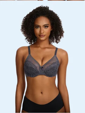 Lifting Lace Bras for Women Sheer Balconette Full Coverage Underwire Unlined Everyday Bras Lingerie