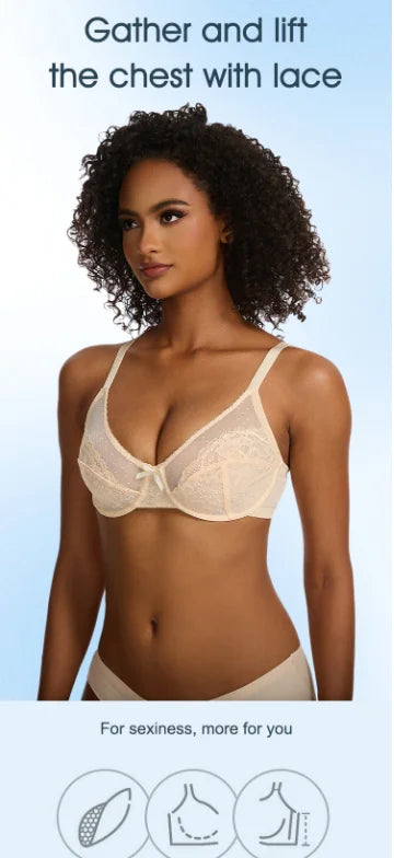 Lifting Lace Bras for Women Sheer Balconette Full Coverage Underwire Unlined Everyday Bras Lingerie