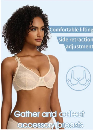 Lifting Lace Bras for Women Sheer Balconette Full Coverage Underwire Unlined Everyday Bras Lingerie