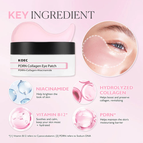PDRN Collagen Eye Patch, Glass Skin Care, Glowing & Hydrating Hydrogel Mask for Puffy Eyes, Dark Circles, Wrinkles, Fine Lines,