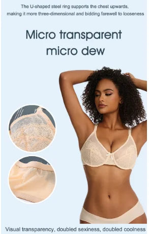 Lifting Lace Bras for Women Sheer Balconette Full Coverage Underwire Unlined Everyday Bras Lingerie